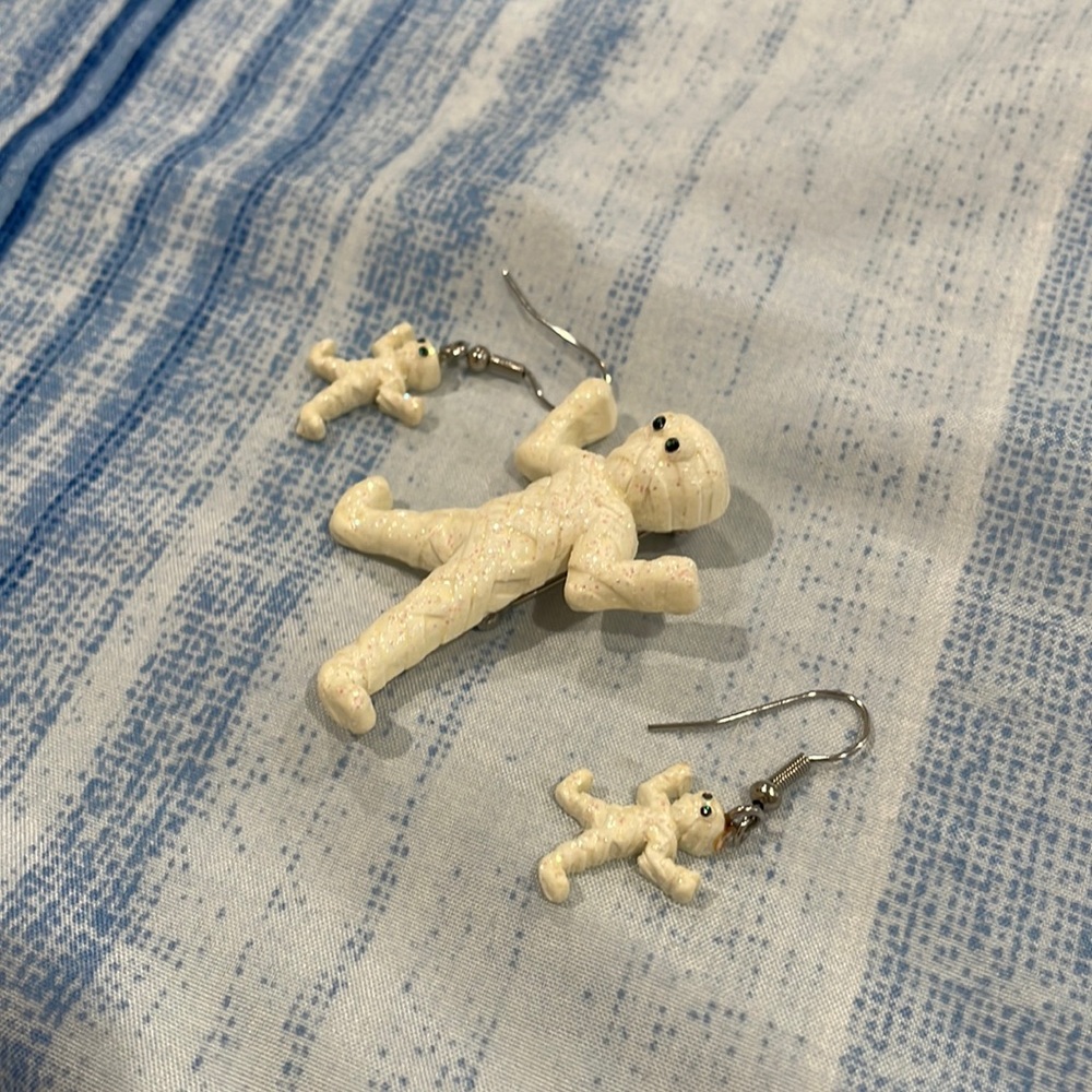 Mummy earrings and shirt pin